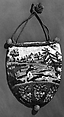 Pouch, glass, linen, leather, American